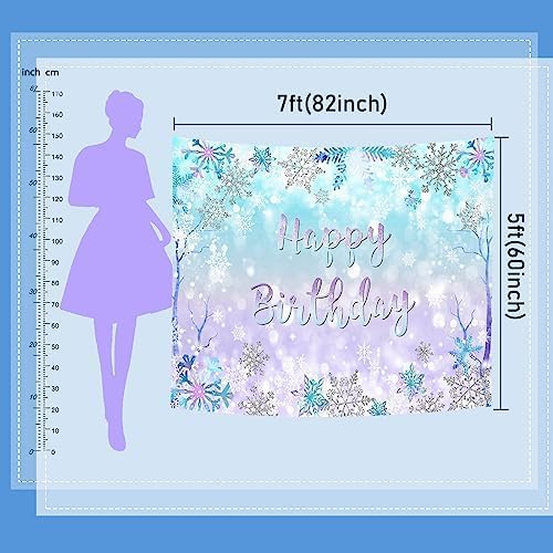 Mocsicka Winter Birthday Backdrop for Girl Ice Snow Birthday Party Decoration Blue Purple Silver Winter Wonderland Banner Snowflake Bokeh Photo Booth Props (Blue Purple, 10x7ft(120''x82''))