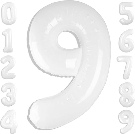 40 Inch White Numbers 9 Balloon, Balloons Decorations for 9 19 90 Birthday Party, Engagement, Wedding, Graduations, Photo Shoot Supplies
