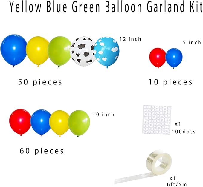 Red Yellow Blue Green Balloon Garland Arch Kit - Cow Print Balloon Blue Yellow Green Balloon Birthday Party Balloons for Kid Girl Boy Birthday Baby Shower Graduation Party Decorations