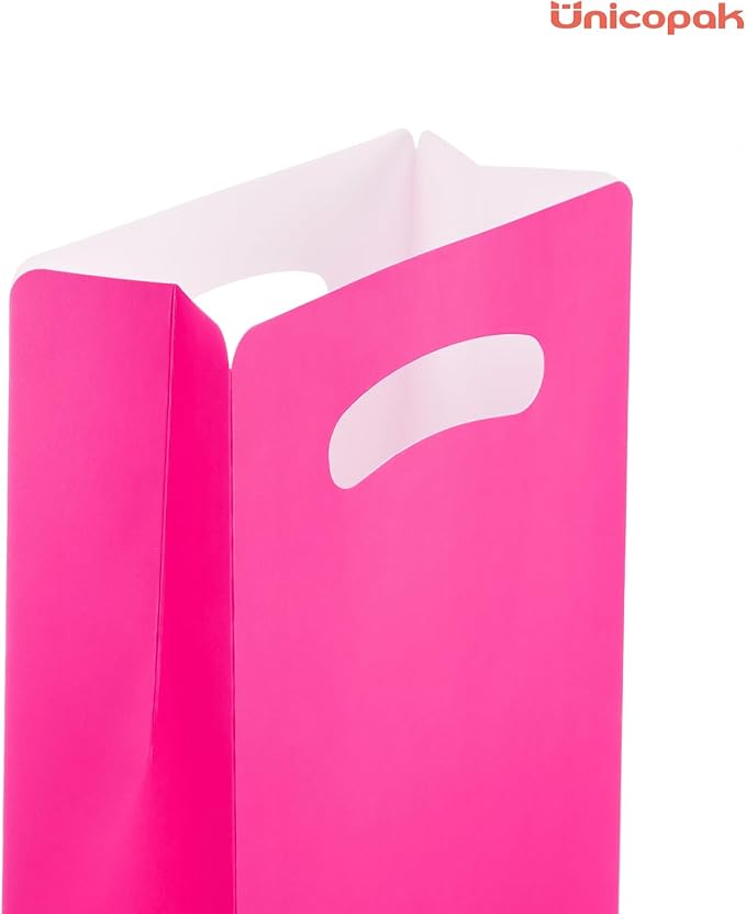 UnicoPak 16 Pack Hot Pink Goodie Bags Party Favor Bags Goody Bags for Birthday Party Candy Treat, 6x3x9 inches