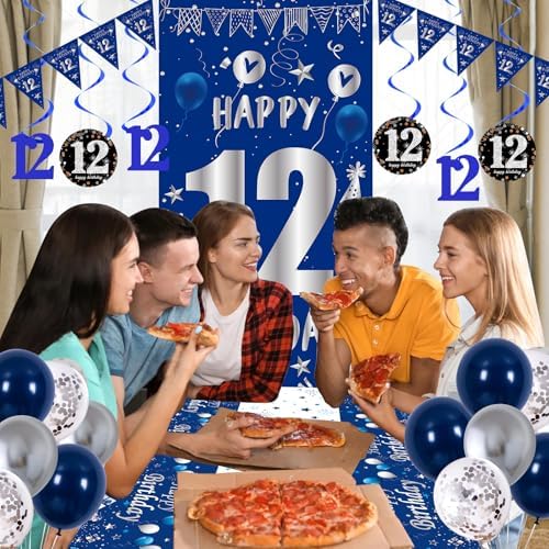 Blue Silver 12th Birthday Decorations for Boys Girls