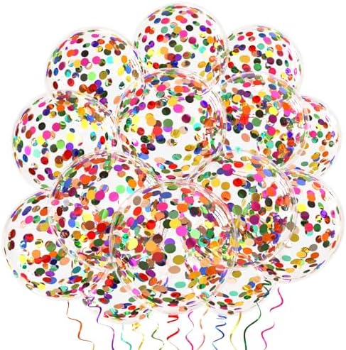 Rainbow Confetti Balloons, 25 Pcs Thickened 12 Inch Clear Latex Balloon with Colorful Confetti Inside for Graduation Engagement Bridal Shower Party Baby Shower Birthday Party Decorations Supplies