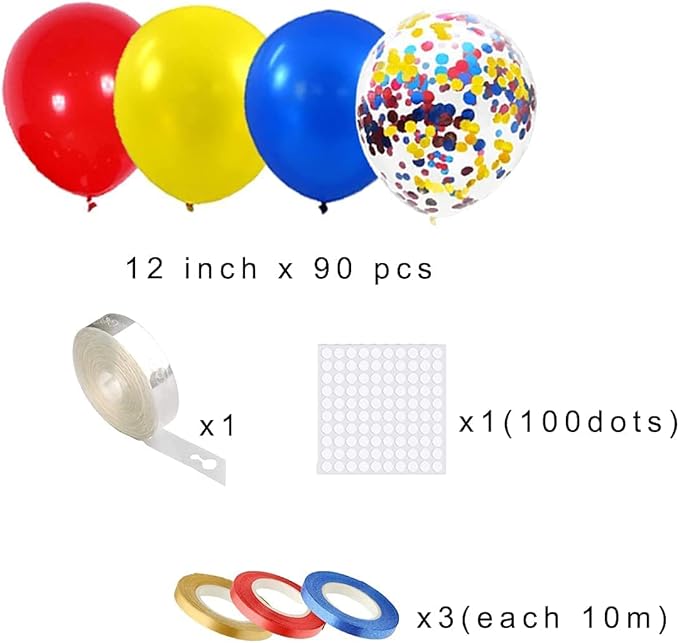 Royal Blue, Red, Yellow Balloons Set - 12inch Red Yellow Blue Balloon Arch Red Yellow Confetti Balloons for Fiesta Carnival Circus Wedding Birthday Baby Shower Graduation Party Decorations