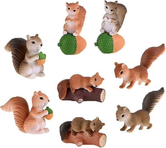 8 Pcs Squirrel Figures Animal Character Toys Cake Toppers, Squirrel Fairy Garden Miniature Figurines Collection Playset Christmas Birthday Gift Desk Decorations