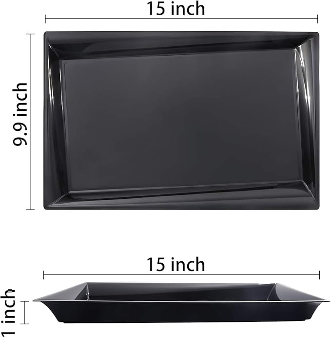 Supernal 12 Pack Black Plastic Serving Trays, 15"x10" PlasticTrays, Plastic Fast Food Tray, Heavy Duty Platters, Disposable Serving Party Platters Black，Party Serving Trays