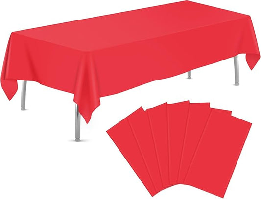 tujol Red 6 Pack Plastic Table Cloth 54" x 108", Disposable Tablecloths Rectangle Table Cover, Plastic Tablecloths for Parties