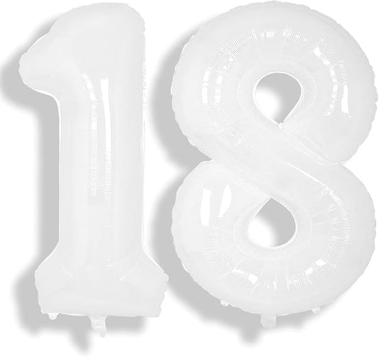 SUWEN 40 Inch White Large 18 Number Balloons Big Foil Helium Number Balloons 0-9 Giant Jumbo Happy 18th Birthday Party Decorations for Boy or Girl Huge Mylar 81 Anniversary Party Supplies
