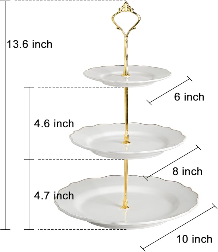 Sweejar 3 Tier Ceramic Cake Stand Wedding, Dessert Cupcake Stand for Tea Party Serving Platter(White)