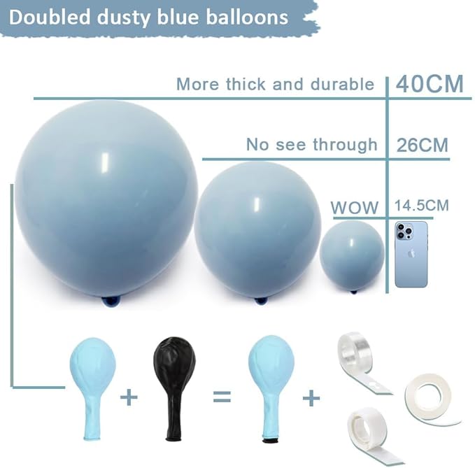 Dusty Blue Balloons Double Stuffed Blue Balloon Garland Arch Kit Different Sizes 18In 12In 5In Latex For Birthday Baby Shower Gender Reveal Neutral Party