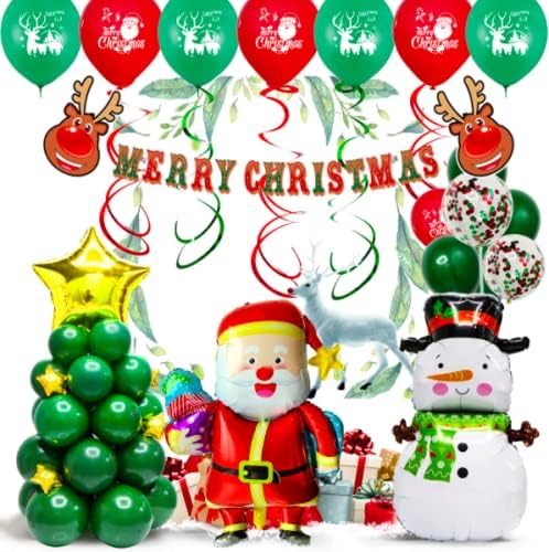 Thrive Stylish - Christmas Balloons Garland Arch Kit 57 PCS Including Christmas Banner, Swirl Decoration, Santa Claus, Snowman, Aluminum Golden Stars, White Confetti and Classic Red & Green Foil Balloons For Holiday Party Decorations (6)