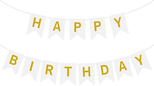 Happy Birthday Banner Decoration with Shiny Letters Glitter White Gold Birthday Banner Sign Birthday Party Decorations Supplies