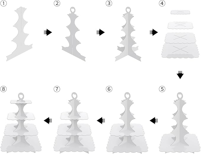 4-Tier Square White Cupcake Stand 2-Pack – Sturdy Cardboard Dessert Display for Weddings, Birthdays, Parties