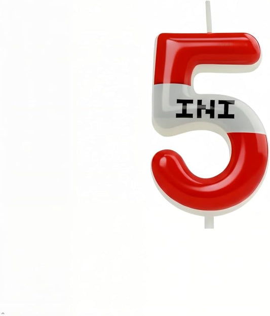 TNT Themed Birthday Candles for Boys Girls, Craft Pixels Cake Topper,Number 5 TNT Cake Toppers，Pixel Birthday Cake Candle,Kids Themed Birthday Party Supplies (Number 5)