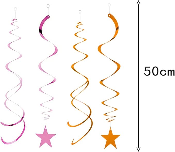 GAKA Pink and Orange Foil Hanging Ceiling Swirls Garland,Star Swirl Streamer Decorations for Birthday,Anniversary,Graduation Party Supplies(24Pcs)