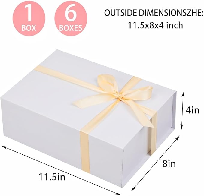 UoeRing 1 Pcs White Gift Box 11.5x8x4 inch Luxury Gift Box for Presents with Magnetic Lid Collapsible,Birthday,Christmas,Contains Card, Ribbon, Tissue Paper,Shredded Paper Fille