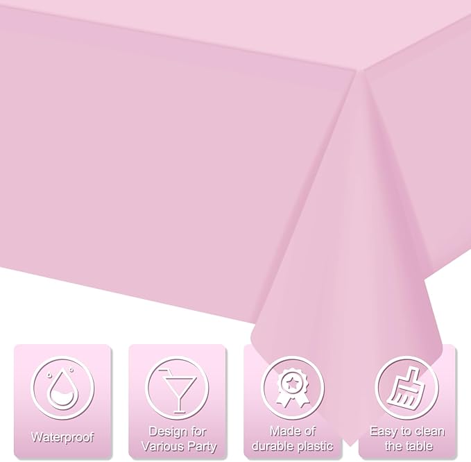 16 Pack Light Pink Plastic Tablecloth for Rectangle Tables, Premium Decorative Pastel Pink Disposable Table Cloths for Parties, Rectangle Party Table Cover for Birthday Wedding Anniversary, 54x108Inch