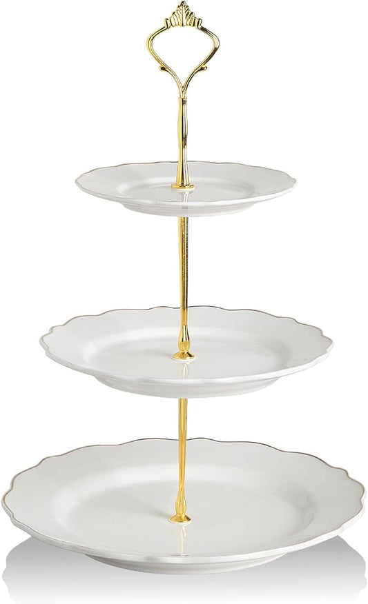 Sweejar 3 Tier Ceramic Cake Stand Wedding, Dessert Cupcake Stand for Tea Party Serving Platter(White)