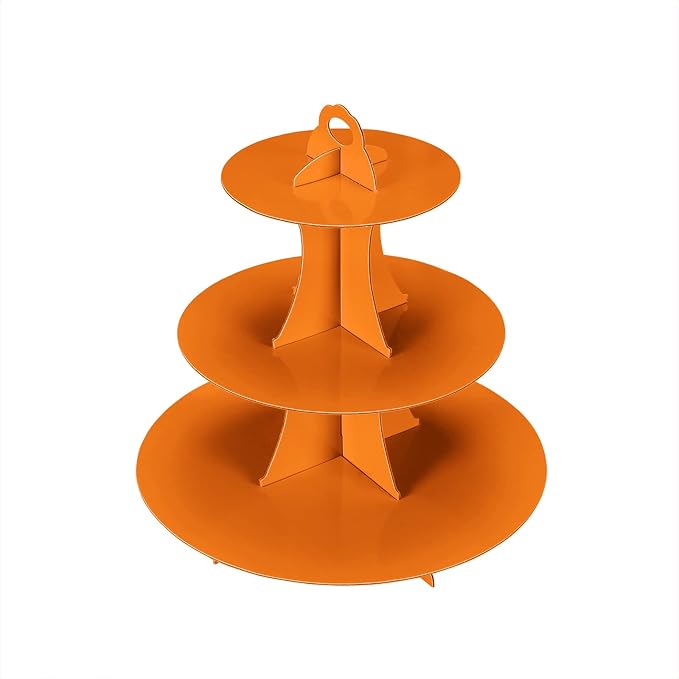 YLDW Cupcake Stand, 3-Tier Cupcake Stand Display, Cardboard Cup Cake Tower Stand, Disposable Dessert Stand for Birthday Tea Party Baby Shower Treat Decorations, Orange