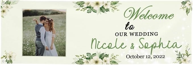 Personalized Wedding Congratulations Banners and Signs Customize Outdoor with Name Photo Date Custom Wedding Welcome Sign for Reception Party Ceremony 6'x2'