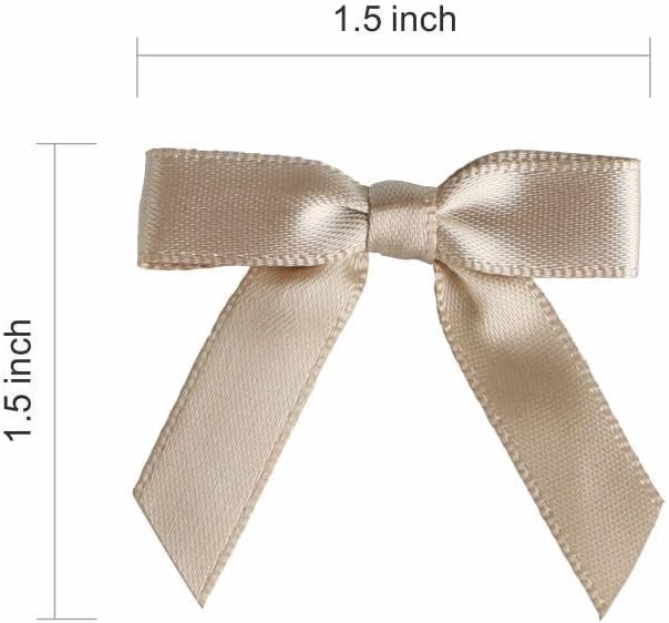 Meseey 100 Pcs 1.5 Inches Premade Craft Bows Self Adhesive Latte Satin Ribbon Bows for Treat Bags Gift Wrapping Basket Wedding Baby Shower Brithday Party(Latte)