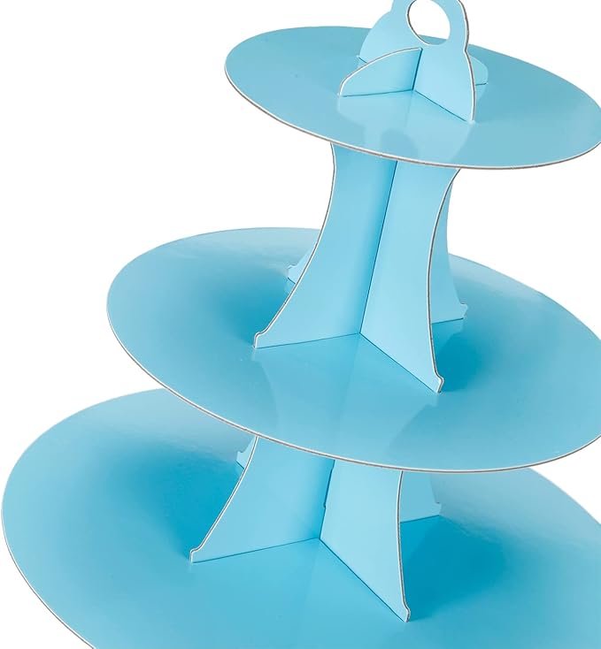 YLDW Cupcake Stand 2Pcs, 3-Tier Cupcake Stand Display, Cardboard Cup Cake Tower Stand, Disposable Dessert Stand for Birthday Tea Party Baby Shower Treat Decorations, Baby Blue