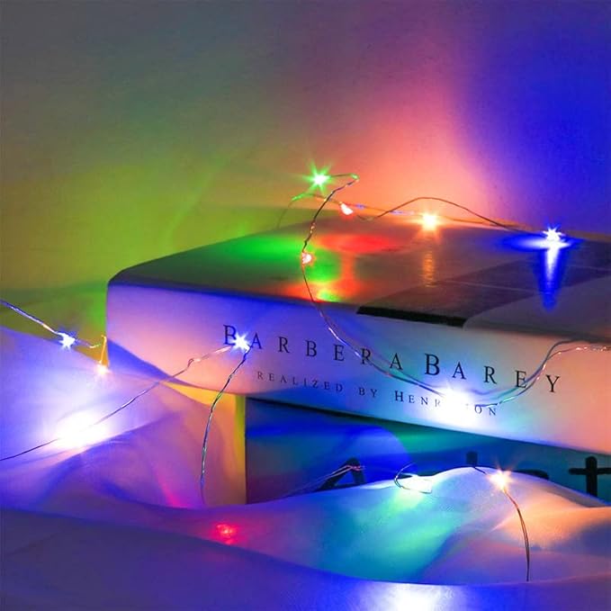 BXROIU Fairy Lights CR2032 Battery Operated,6.6Ft/2Meter 20 LEDs Micro Silver Wire String Lights for Bedroom Christmas Party Wedding Decoration (Multi-Colour, 6 Pack)