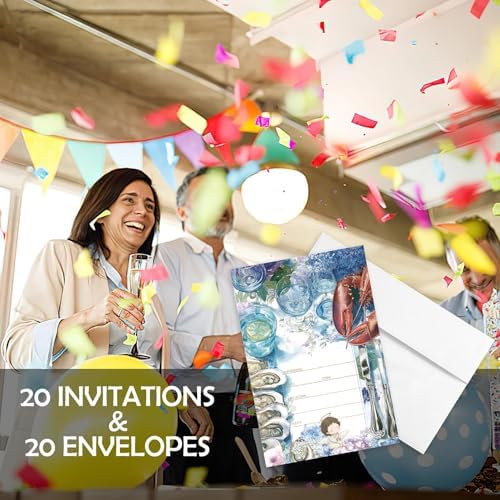 AEHIE 20 Sets Coastal Beach Seafood Boil Party Invitations With Envelopes, Coastal Ocean Floral Party Invitations Invite Cards for Women Men Ladies Girls Adults