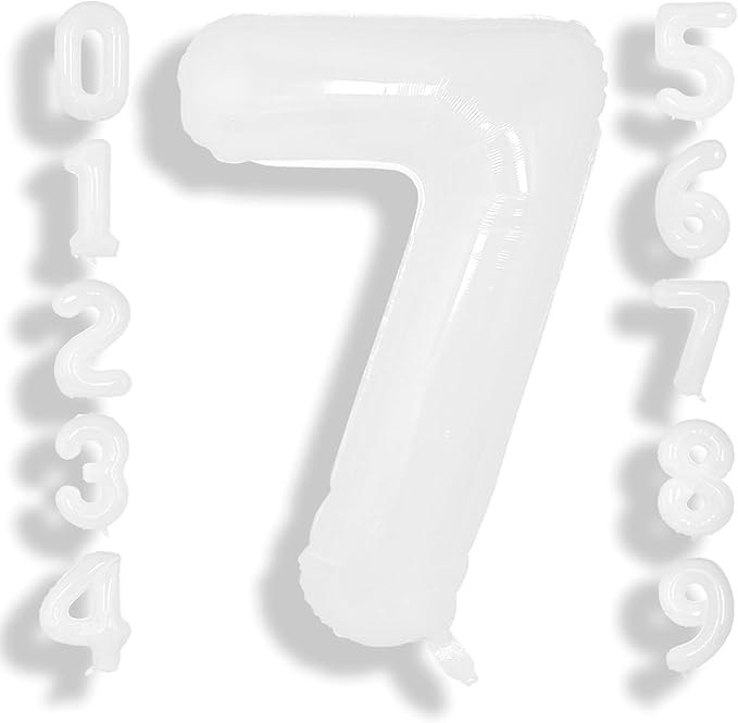 SUWEN 40 Inch White Large 7 Balloon Number Big Foil Helium Number Balloons 0-9 Giant Jumbo Happy 7th Birthday Party Decorations for Boy or Girl Huge Mylar Anniversary Party Supplies