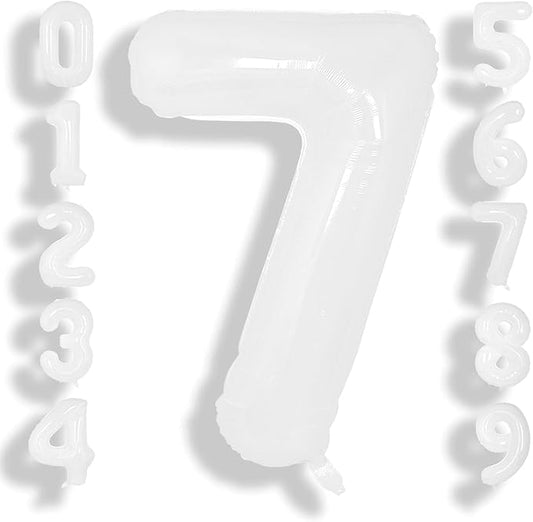 SUWEN 40 Inch White Large 7 Balloon Number Big Foil Helium Number Balloons 0-9 Giant Jumbo Happy 7th Birthday Party Decorations for Boy or Girl Huge Mylar Anniversary Party Supplies