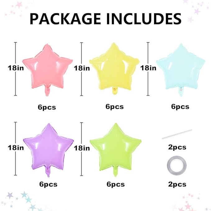 TONIFUL 30Pcs 18 Inch Large Pastel Colorful Star Shape Foil Balloons Big Stars Helium Mylar Ballons for Birthday Wedding Baby Shower Anniversary Engagement Party Decorations Supplies