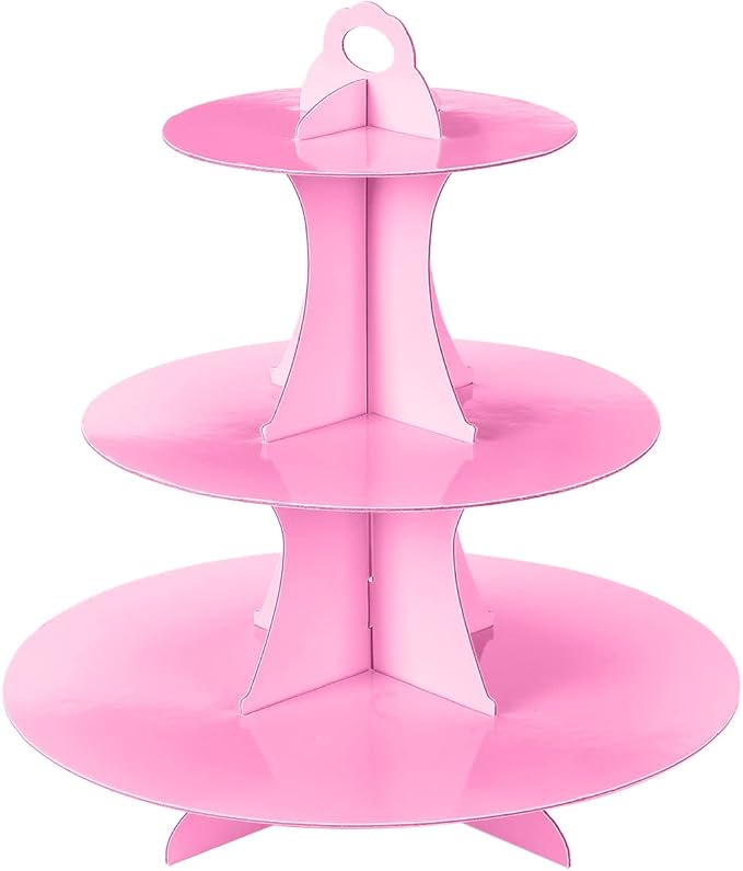 YLDW Cupcake Stand 2Pcs, 3-Tier Cupcake Stand Display, Cardboard Cup Cake Tower Stand, Disposable Dessert Stand for Birthday Tea Party Baby Shower Treat Decorations, Pink