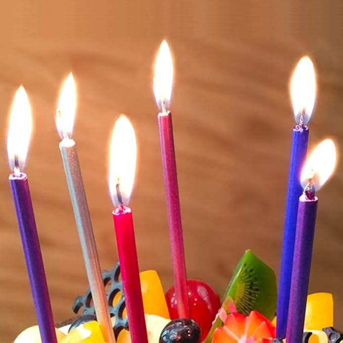 12 Count Long Thin Red Birthday Cake Candles in Holders for Birthday Wedding Party Cupcake Decorations Tall Candle