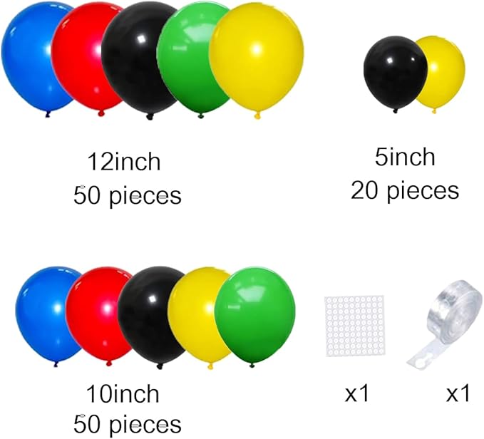 Red Yellow Green Blue Black Balloon Arch Kit, Red Blue Balloon Blue Yellow Black Balloons for Boy Girl Robot Carnival Circus Video Game Hero Birthday Graduation Party Decorations