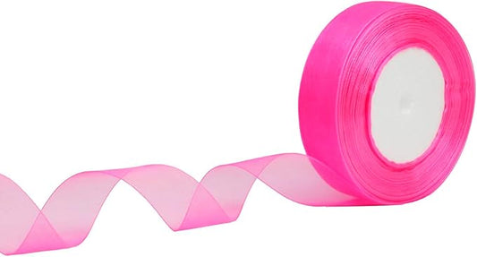 1 Inch 50 Yards Sheer Organza Ribbon Chiffon Ribbon for Gift Wrapping Wedding Bouquet Crafts (Hot Pink)