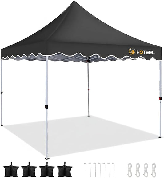 COBIZI 10x10 Pop Up with 3 Sidewalls, Canopy Tent 10x10 for Parties, Backyard, Commercial, Waterproof and Portable Instant Shelter UV50+ Outdoor Canopy Gazebo with 4 Sandbags(Black)