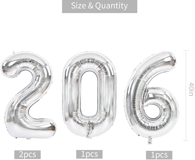 TONIFUL 2026 Graduation Balloons 40 Inch Number Balloons Aluminum Foil Mylar Balloons for Graduation New Year Eve Anniversary Decorations Class of 2026 Grad Party Supplies（Number 2026）