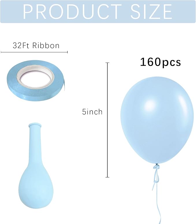 Pastel Blue Latex Party Balloons 160 Pack 5 inch Round Light Blue Balloons for Wedding Baby Shower Gender Reveal Birthday Party Decoration