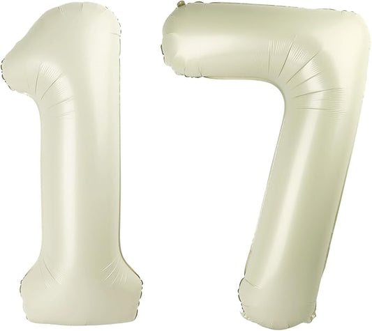 17 Balloon Numbers 40 Inch, Cream 17th Birthday Decoration for 1 7 17 71 Men & Women, Foil Big Number Balloon for Wedding Store Anniversary Promotion Party Decorations