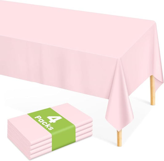 Mulbozy Pink Plastic Table Cloth Disposable 4 Pack, 54 × 108 Inch Tablecloths Rectangle, Light Pink Plastic Table Cover for Party Decor