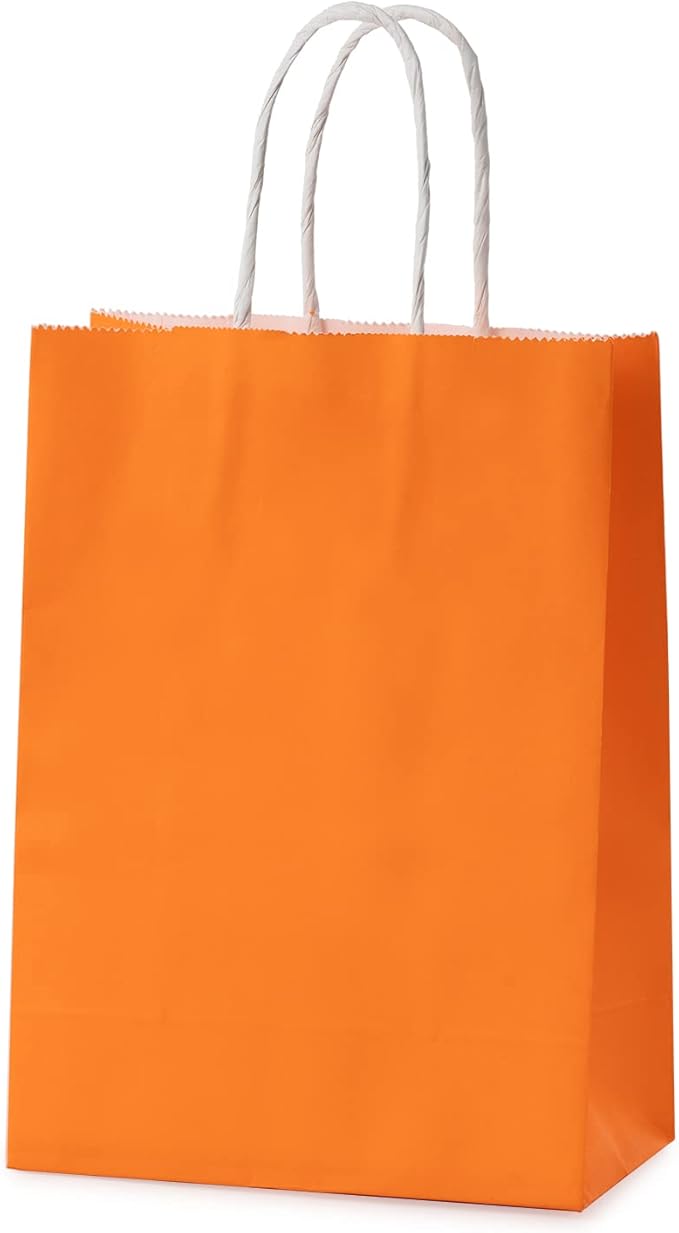 MISU Paper Bags Party Favor Bags Kraft Paper Gift Bags with Handle, Small, 8.3x5.9x3.2 Inches, 16-Pack (Orange, Blue)