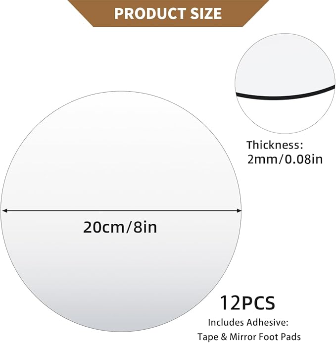 12 Pack Round Mirror Centerpieces for Tables Decorations, 8" Acrylic Round Mirror Tray Candle Plate 2mm Thickness Mirror Centerpiece Table Decorations for Wedding Decorations Party, Wall Decor