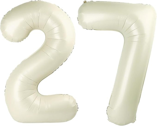 Balloon 27 Number, Large Happy 27 Birthday Decoration for Men & Women 2 7 27 72, Foil Cream Number Balloons for Wedding Graduation Celebration Anniversary Supplies