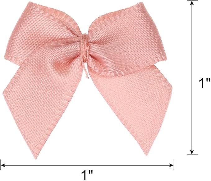 MECCANIXITY 50 Pcs Mini Ribbon Bow 1" Mini Fabric Satin Ribbon Flower Bows for Craft DIY Sewing Wedding Birthday Party Gift Wrap Bows Nude Pink