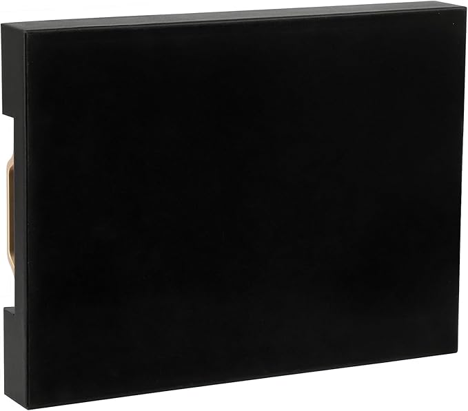 HofferRuffer Faux Leather Rectangle Serving Tray Decor Platter with Gold Metal Handles for Coffee Table, Breakfast, Tea, Food, Countertop, Kitchen, Butler Tray, 16.2 x 12.2 x 2 inches (Classic Black)