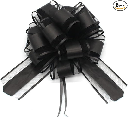 6 PCS Large Pull Bows, black bows for gift wrapping,6 inches,for wrapping gift wedding ribbon bows or flower decorations,party gift wrapping(Black)