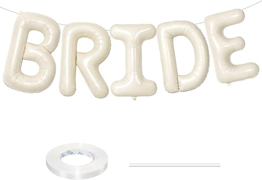 Beige BRIDE Balloons, 40”Huge Cream White Sand Bride Letter Aluminum Foil Balloon Banner for Wedding Engagement Bride To Be Bachelorette Party Decorations Supplies