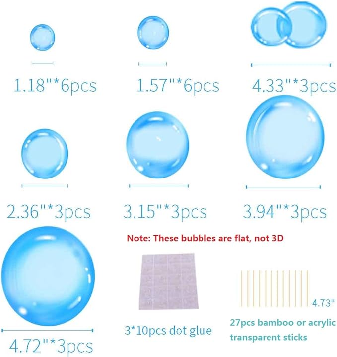 27Pcs Blue Flat Bubble Cupcake Toppers Underwater Party Decor Supplies Bubble Cake Decorations For Under The Sea Mermaid Birthday