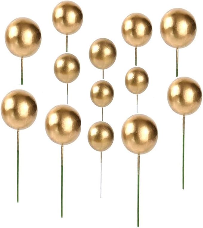 Mini Balloon Cake Toppers Round Gold Ball Cupcake Toppers Cake Decorations for Birthday Wedding Anniversary Valentines Party Cake Decoration Supplies 25 PCS (Gold)