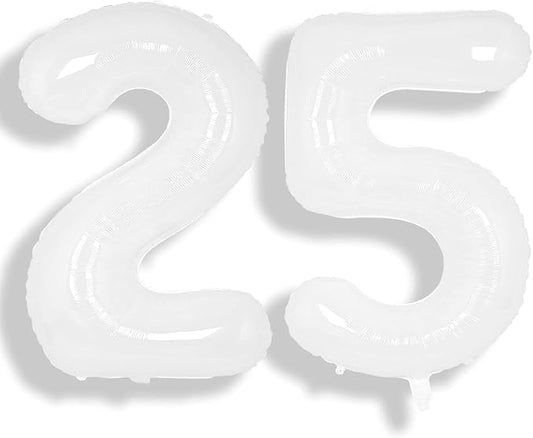 SUWEN 40 Inch White Large 25 Number Balloons Big Foil Helium Number Balloons 0-9 Giant Jumbo Happy 25th Birthday Party Decorations for Men or Women Huge Mylar 52 Anniversary Party Supplies