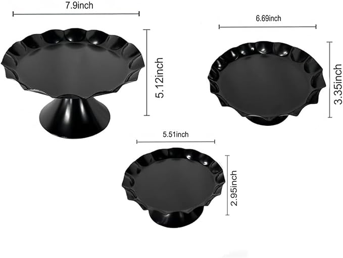 3 Pcs Metal Cake Stand Set, Scalloped Edge Cupcake Tray Dessert Display Platter, Decorative Serving Stand for Wedding, Birthday, Tea Party,Baby Show (Black)